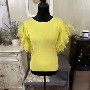 Elegant Lemon Ruffle Sleeve Blouse
